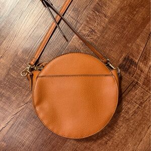 Round Tan Leather Crossbody Bag